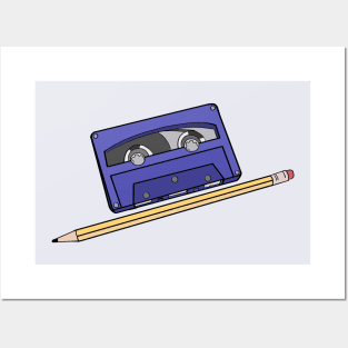 Cassette Tape and Pencil Funny Retro Vintage Posters and Art